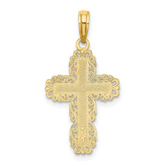 14K Textured w/ Lace Trim Cross Charm