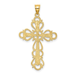 14K Polished Lace Trim Cross Charm