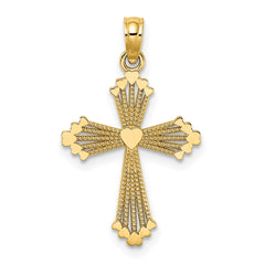 14K Cut-Out Stripes Cross w/ Heart Charm