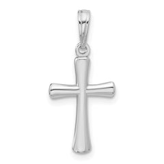 14K White Gold Polished Beveled Cross w/ Round Tips Charm - 2