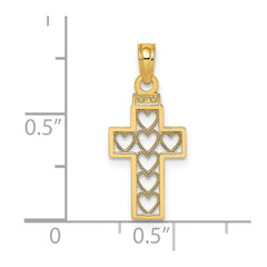 14K Cut-Out Heart Design Cross Charm