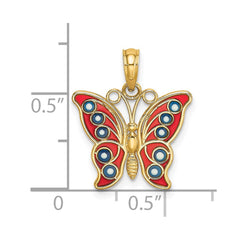 14K w/ Red and Blue Enamel Filigree Butterfly Charm