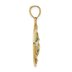 14K 2-D Dolphins w/Blue Enameled Charm