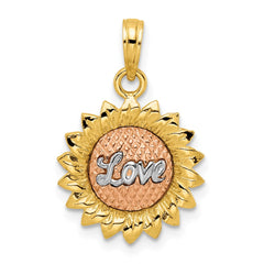 14K Tri-Color Sunflower w/ LOVE Pendant