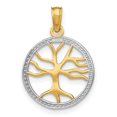 14k w/Rhodium Tree of Life in Round Frame Charm
