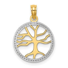 14k w/Rhodium Tree of Life in Round Frame Charm
