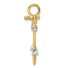 14K w/Rhodium 3-D Anchor w/Long T Bar and Shackle Bail Charm