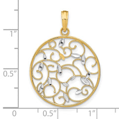 14K w/Rhodium Floral Medallion Pendant Charm