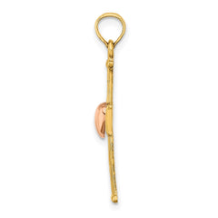 14k Two-Tone Textured Finish Cross w/ Heart Charm