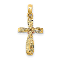 14k Two-Tone Twisted Cross w/ Heart Charm - 2