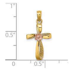 14k Two-Tone Twisted Cross w/ Heart Charm - 2