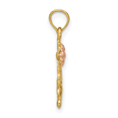 14k Two-Tone Dog Holding Flower Charm