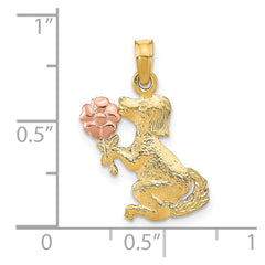 14k Two-Tone Dog Holding Flower Charm