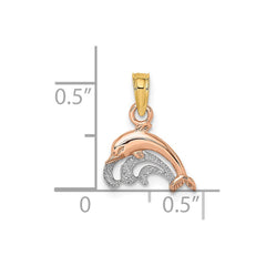 14K Two-Tone W/White Rhodium Dolphin and Wave Charm