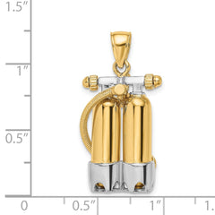 14K w/Rhodium 3-D Double Scuba Tanks W/Air Hose Charm