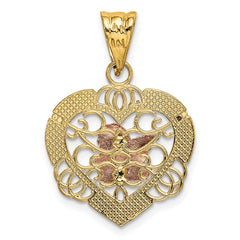 14K Two-tone w/White Rhodium Angel In Heart Charm