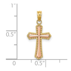 14K Two-tone w/ Beaded Trim Cross Charm
