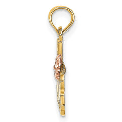14k Two-Tone #1 MOM Script w/ Flower Charm