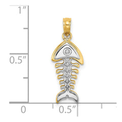 14K w/Rhodium 3-D Fishbone Charm
