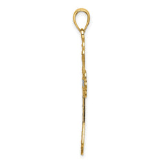 14K W/ Rhodium Scalloped Edges Cross Charm