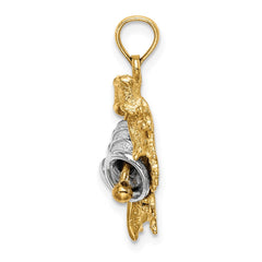 14k Two-Tone 3-D Christmas Bell and Holly Charm