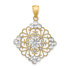 14K w/Rhodium D/C Filigree Medallion Charm