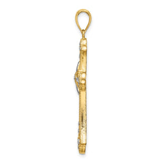 14K W/ Rhodium D/C Edges Cross Charm