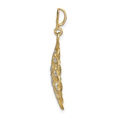 14K w/Rhodium D/C Scalloped Wave Charm