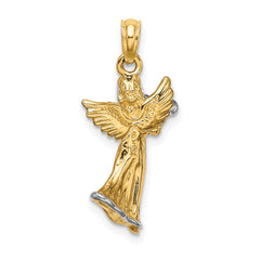 14k w/ White Rhodium 3-D Angel Playing Trumpet Charm