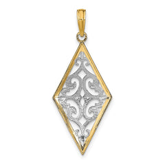 14K w/Rhodium Diamond Shape Cut-Out Filigree Charm
