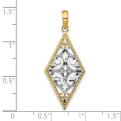14K w/Rhodium Diamond Shape Cut-Out Filigree Charm