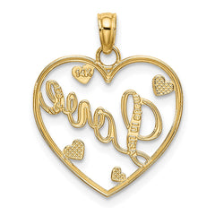 14k w/Rhodium LOVE w/Hearts Pendant