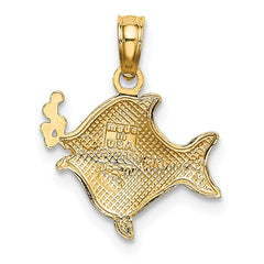 14k with White Rhodium 2-D Fish w/ Bubbles Charm