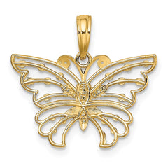 14k and Rhodium Diamond-cut Butterfly Charm