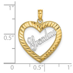 14k w/ White Rhodium Diamond-cut Heart GRANDMA Charm