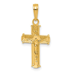 14K W/ Rhodium Polished Block INRI Crucifix Charm