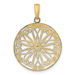 14K w/Rhodium Filigree Center Round Charm - 2