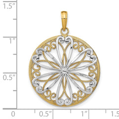 14K w/Rhodium Filigree Center Round Charm - 2