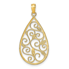 14K w/Rhodium Beaded Filigree D/C Teardrop Charm - 2