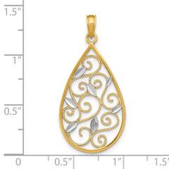 14K w/Rhodium Beaded Filigree D/C Teardrop Charm - 2