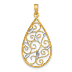 14K w/Rhodium Beaded Filigree D/C Teardrop Charm - 2