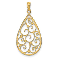 14K w/Rhodium Beaded Filigree D/C Teardrop Charm