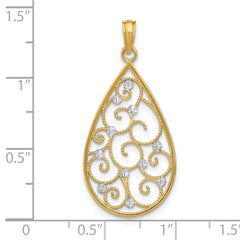 14K w/Rhodium Beaded Filigree D/C Teardrop Charm