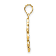 14K w/Rhodium Beaded Heart Petals Flower Charm