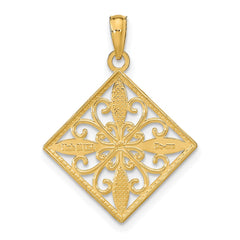 14K w/Rhodium Flower and Cross Square Charm