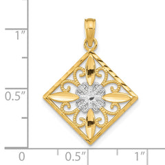 14K w/Rhodium Flower and Cross Square Charm