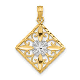 14K w/Rhodium Flower and Cross Square Charm