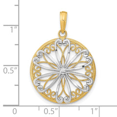 14K w/Rhodium Filigree Center Round Charm