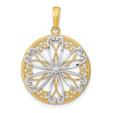 14K w/Rhodium Filigree Center Round Charm