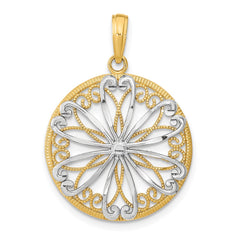14K w/Rhodium Filigree Center Round Charm